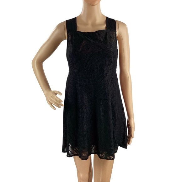 Free People Placed Lace Mini Fit Flare Slip Dress Black Size S - Picture 5 of 11